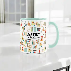 Artist Mug - Humorous Artwork Trades Funny Novelty Gift for Painters- Tea/Coffee Hot Drinks Mint Green Ceramic Cup Present