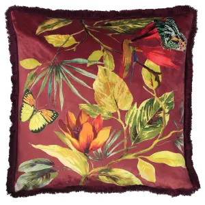 Paoletti Cahala Tropical Velvet Fringed Feather Filled Cushion