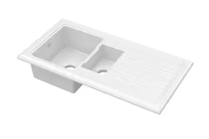 101cm Inset Counter Top 1.5 Bowl Fireclay Ceramic Kitchen Sink - White