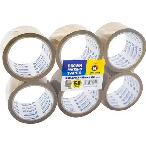 Set Of 6 Rolls Brown Packing Tape Stationary Parcel Sellotape Office New Strong Secure 48Mm X 50M