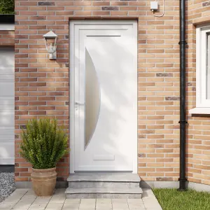 Fortia Hermoso Frosted Glazed White RH External Front Door set, (H)2085mm (W)840mm