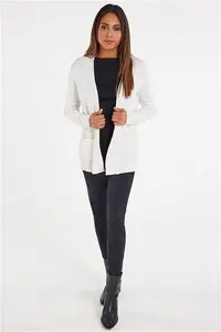 Bonmarche White Edge To Edge Cardigan With Pockets, Size: 10