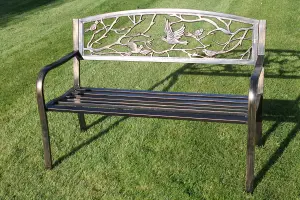 Metal Garden Bench with Cast Iron 'Birds Design' Back Rest