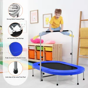 Costway Double Foldable Jumping Fitness Kids Trampoline Rebounder w/ Adjustable Handrail