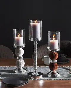 Candle Holder PADRE Glass Silver Grey