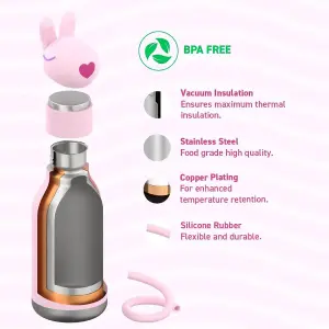 Stainless Steel Bunny Bestie Water Bottle with Reusable Flexi Straw 475ml