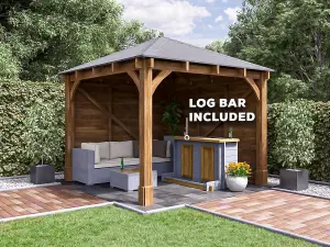 Dunster House Garden Bar Gazebo 3m x 3m Leviathan Heavy Duty Garden Shelter with Log Bar Included