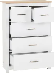 Portland 5 Drawer 3 and 2 Chest in White with Oak Effect Finish