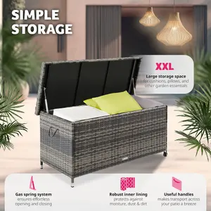 Storage Box Kiruna - rattan garden furniture cushion storage 120 x 55 x 61.5 cm - grey