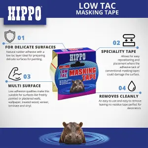 Hippo Low-Tac Masking Tape 38mm x 50m - Pack of 2