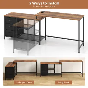 Costway L-Shaped Computer Desk Convertible Home Office Table with 3 Drawers