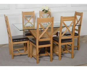 Valencia 160 cm x 90 cm Glass Dining Table and 6 Chairs Dining Set with Berkeley Brown Leather Chairs