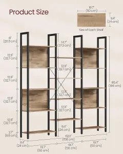 VASAGLE Bookcase, Bookshelf with 14 Shelves, Storage Rack, Sturdy Frame, Shelf Unit, Industrial, Camel Brown and Ink Black