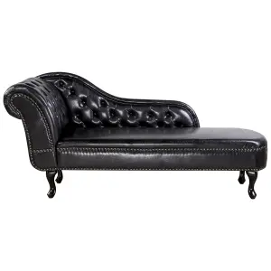 Left Hand Chaise Lounge Faux Leather Black NIMES