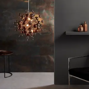 Copper Plated Ceiling Pendant with Tinted Glass Spheres Decorative Light Fitting