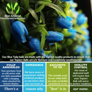 Best Artificial 28cm Blue Tulip Hanging Basket Flower Topiary Ball - Suitable for Outdoor Use - Weather & Fade Resistant