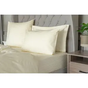 Plain Dye 540 TC Egyptian-Quality Cotton Satin Striped Duvet Cover Set with Pillowcases Ivory / Super King Duvet Cover + 2 Standard Pillowcases