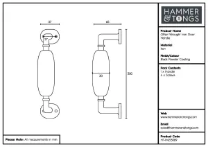 Hammer & Tongs - Offset Wrought Iron Door Handle - H300mm - Black