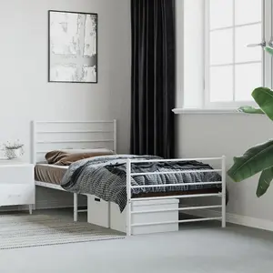 Berkfield Metal Bed Frame with Headboard and Footboard White 100x190 cm