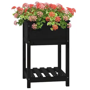 Berkfield Planter with Shelf Black 54x54x81 cm Solid Wood Pine