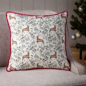 Evans Lichfield Festive Reindeer Repeat Piped Feather Rich Cushion