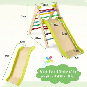 Costway 2-in-1 Triangle Climbing Set Wooden Indoor Outdoor Climbing Toy for Kids 3+