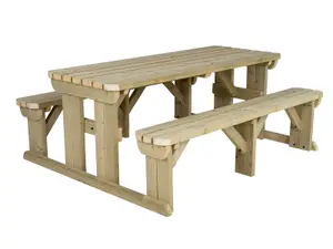 Abies wooden picnic bench and table set, rounded outdoor dining set (8ft, Natural finish)