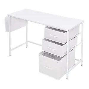 Freestanding Computer Desk with 3 Fabric Drawers and Storage Bag in White