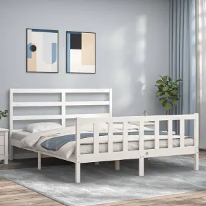 Berkfield Bed Frame with Headboard White 160x200 cm Solid Wood