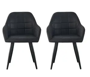 MCC Direct Adrian Faux Suede Leather Dining Chairs Set of 2 Black