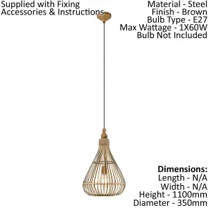 Hanging Ceiling Pendant Light Pear Wicker Shade 1 x 60W E27 Hallway Feature