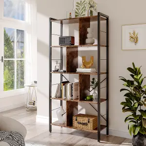 5 Tier Bookcase Display Rack Bookshelf Industrial Standing Book Storage Organizer