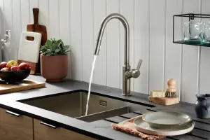 Clearwater Karuma J Spout Pull Out With Twin Spray Kitchen Brushed Nickel PVD - KAR20BN