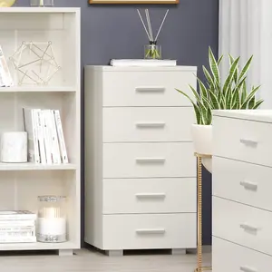 White gloss 5 drawer narrow Lido chest of drawers