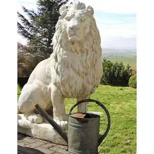 Pair of Giant Stone Cast Lion statues on Plinths 6 ft high, 1600 kg set