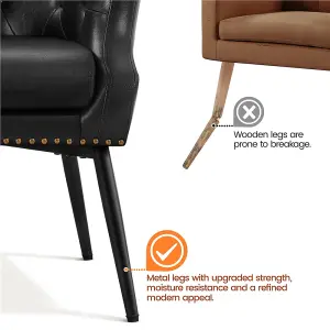 Yaheetech Black Button Tufted Faux Leather Armchair with Metal Legs