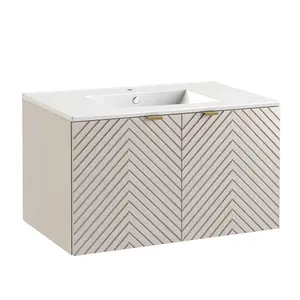 Bathroom Vanity Unit 800mm Sink Basin Modern Wall Hung Cabinet Ribbed Cashmere Beige Cara