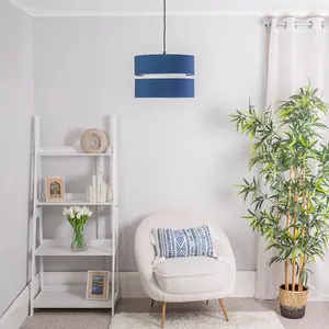 ValueLights Sophia Large Easy Fit Ceiling Light Shade 2 Tier Pendant Drum Lampshade - Navy Blue - Bulb Included