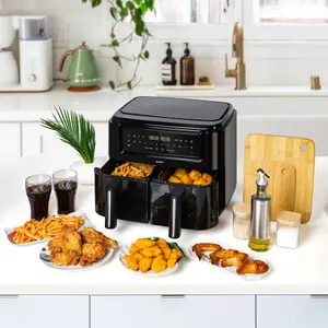 VonShef Dual Air Fryer 9L - Double Large Family Size, XL Capacity, 2 Drawers, 12-In-1 Presets, LED Display, 2400w - Black