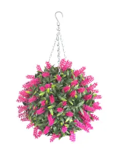 Pair of Best Artificial  28cm Pink Lush Lavender Hanging Basket Flower Topiary Ball - Weather & Fade Resistant