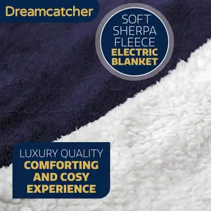 Dreamcatcher Sherpa Fleece Polyester Heated Electric Throw Blanket 160cm x 120cm Navy Blue