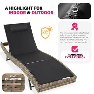 Sun Lounger Moana - weather & UV-resistant, 6 position backrest, removable pillow - nature