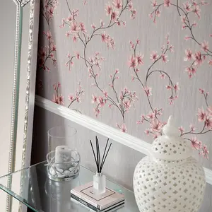 Francesca Bloom Wallpaper In Glittering Grey With Pink