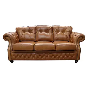 Chesterfield 3 Seater Old English Tan Leather Sofa Bespoke In Era Style