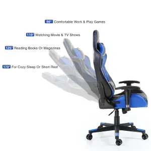 GTForce Pro GT Reclining Sports Racing Gaming Office Desk Pc Car Faux Leather Chair (Blue)