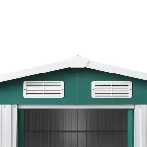 10 x 8 ft Metal Shed Garden Storage Shed Apex Roof Double Door with Base Foundation,Dark Green