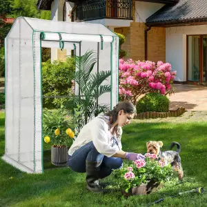 COSTWAY Outdoor Greenhouse Walk-in Garden Greenhouse w/ 2 Zippered Roll up Doors