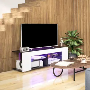 HOMCOM TV Stand 145cm TV Unit with Glass Shelves RGB LED Light for 60"TV White