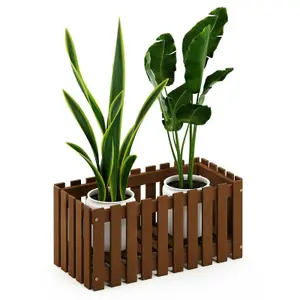 Furinno Tioman Hardwood Slat Style Flower Planter Box in Teak Oil, Natural