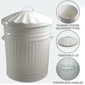 60L Cream Retro Bin Vintage Style Metal Dustbin with Lid Suitable for Indoor or Outdoor Classic Bin Steel Dustbin for Animal Feed